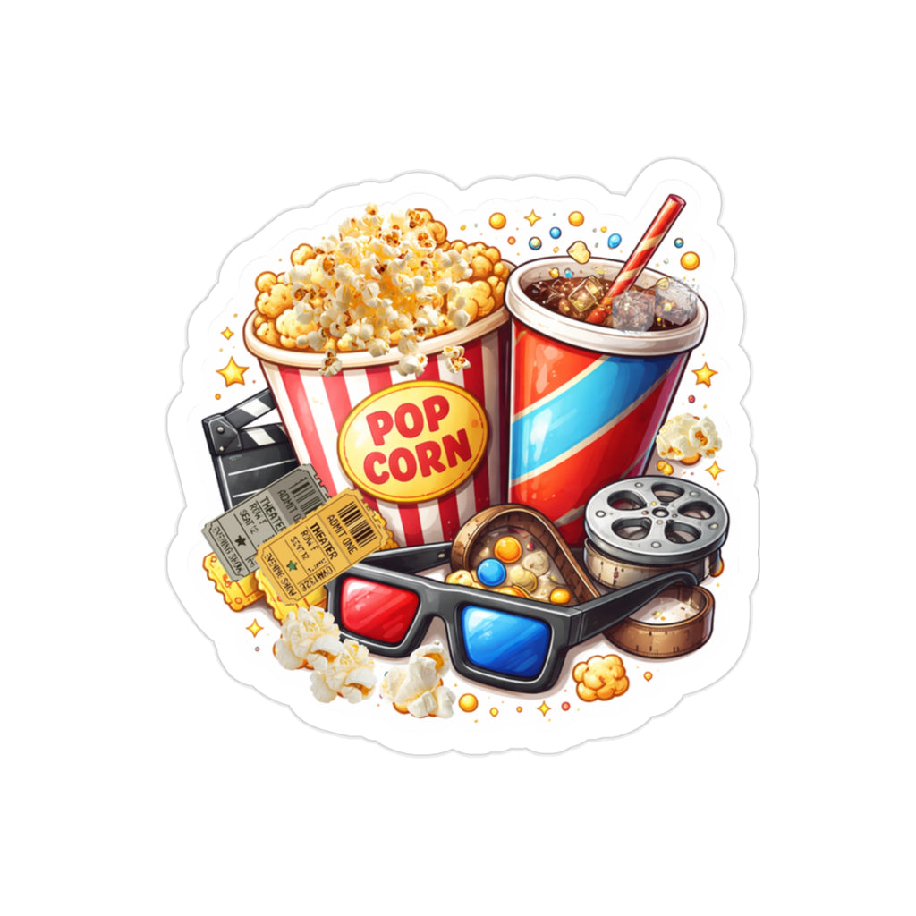 Movie Night Die-Cut Outdoor Sticker — Popcorn, Soda & 3D Glasses