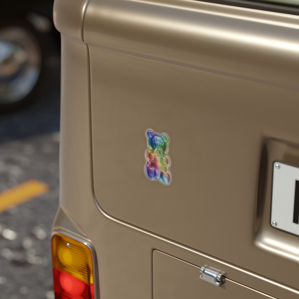 Holographic Gummy Bear Sticker — Die-Cut Transparent Outdoor Decal
