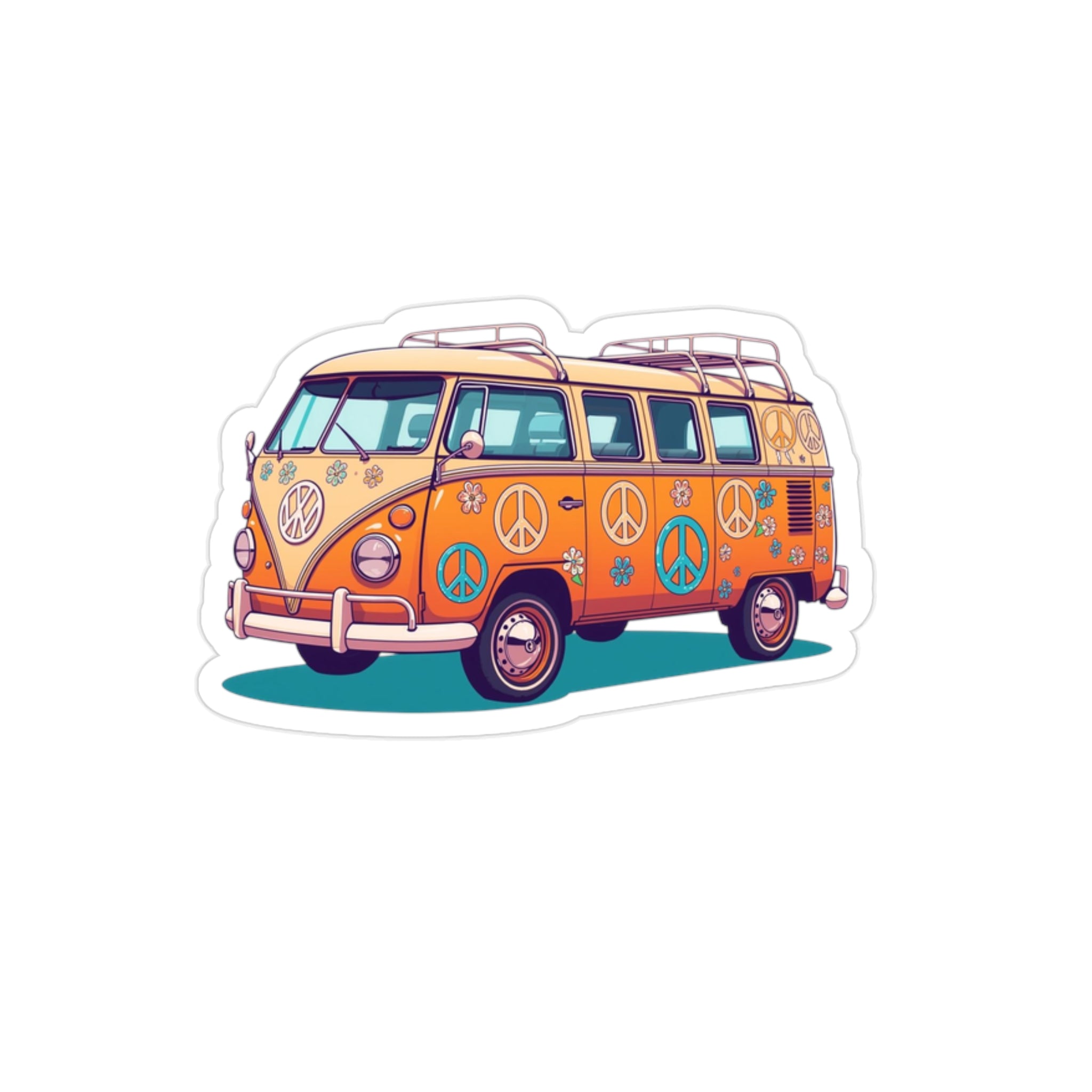 Hippie Van Die-Cut Outdoor Sticker — Retro Peace Sign VW Camper