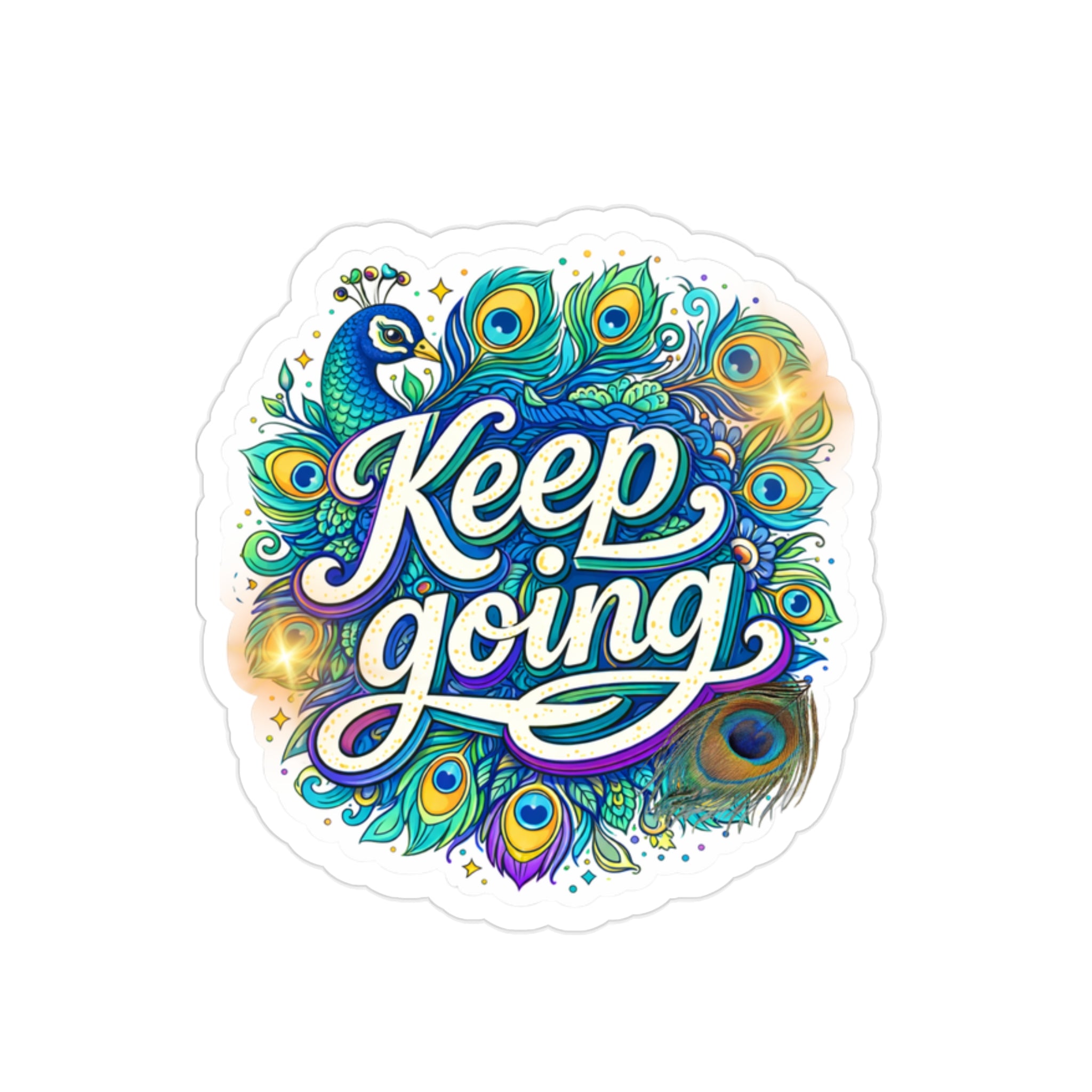 Keep Going Peacock Sticker — Waterproof Die‑Cut Outdoor Sticker