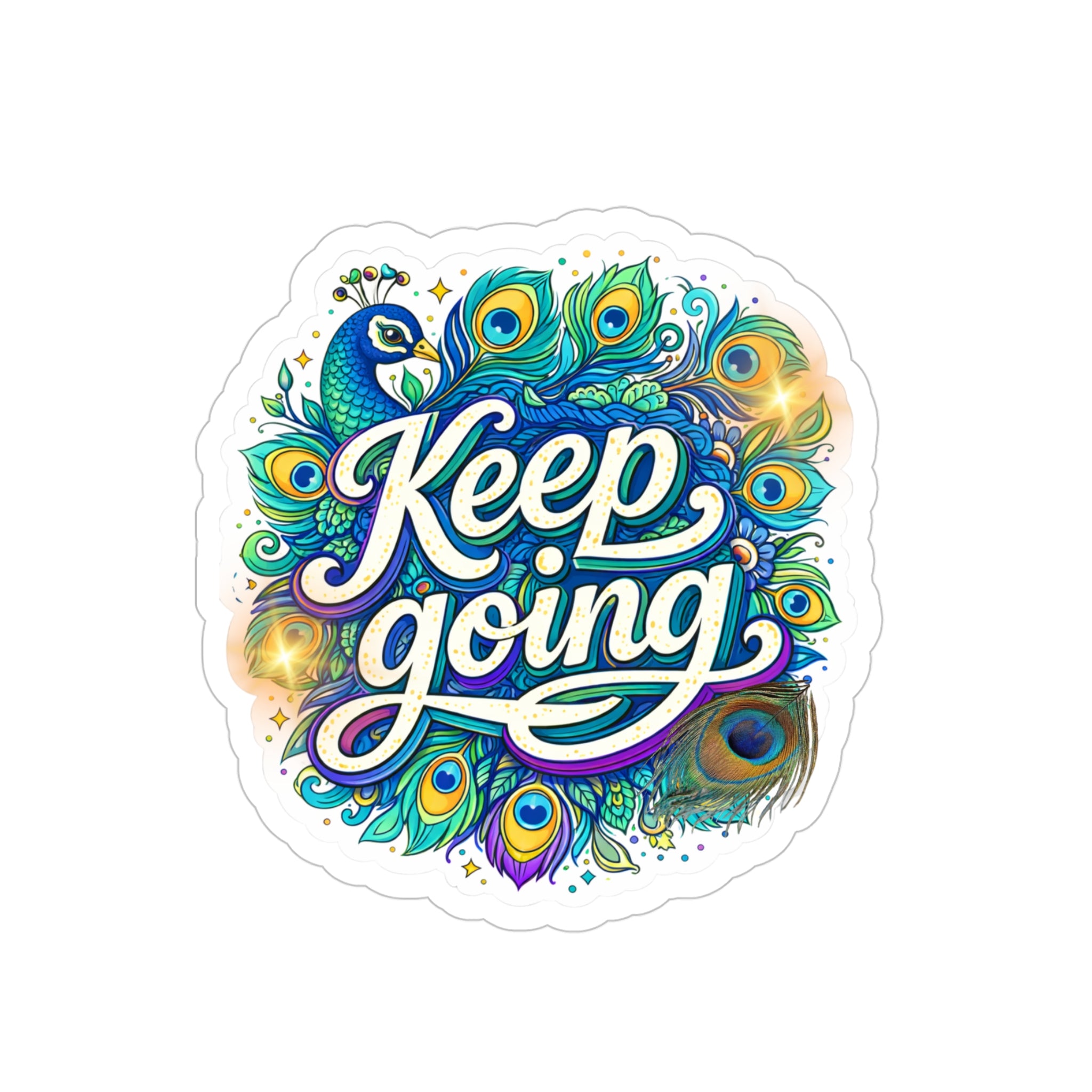 Keep Going Peacock Sticker — Waterproof Die‑Cut Outdoor Sticker